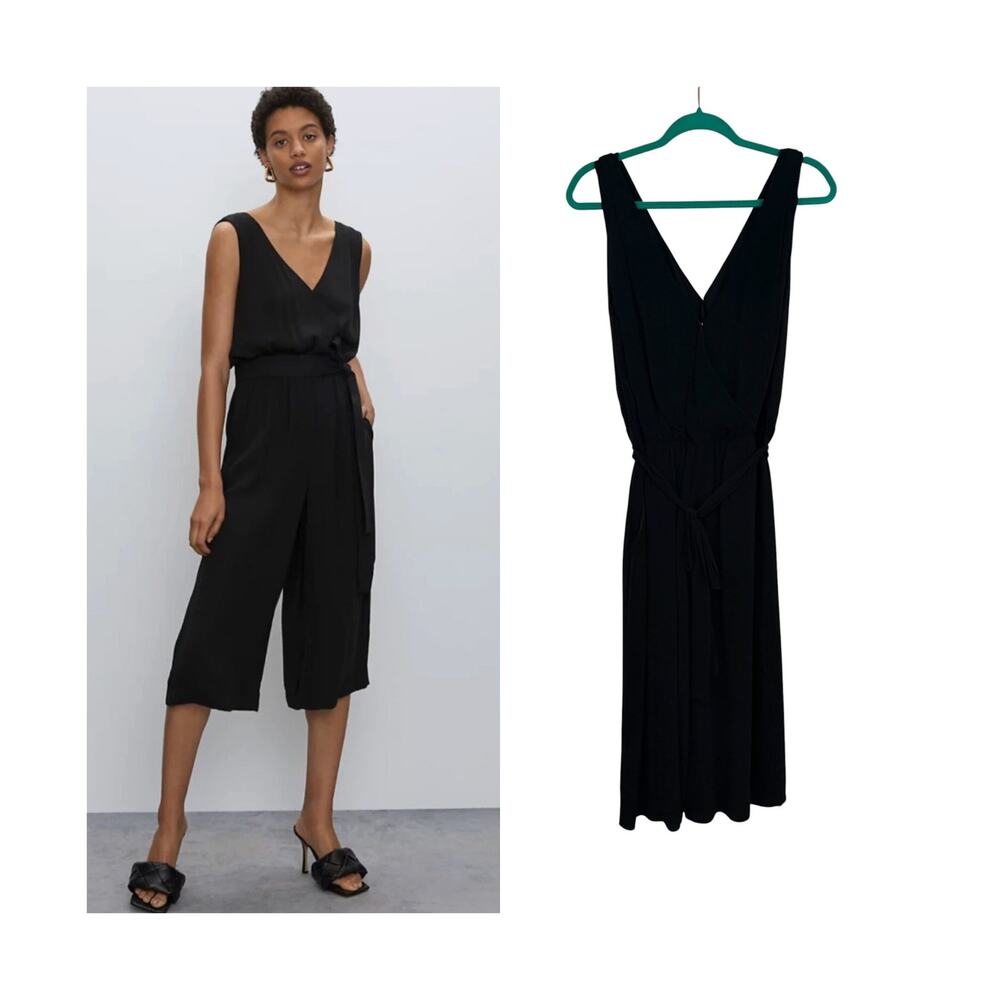 Aritzia Babaton Maximillian Wide Leg Jumpsuit Black Tie Waist Sleeveless Small